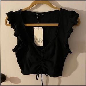 Zara black ruffle crop top